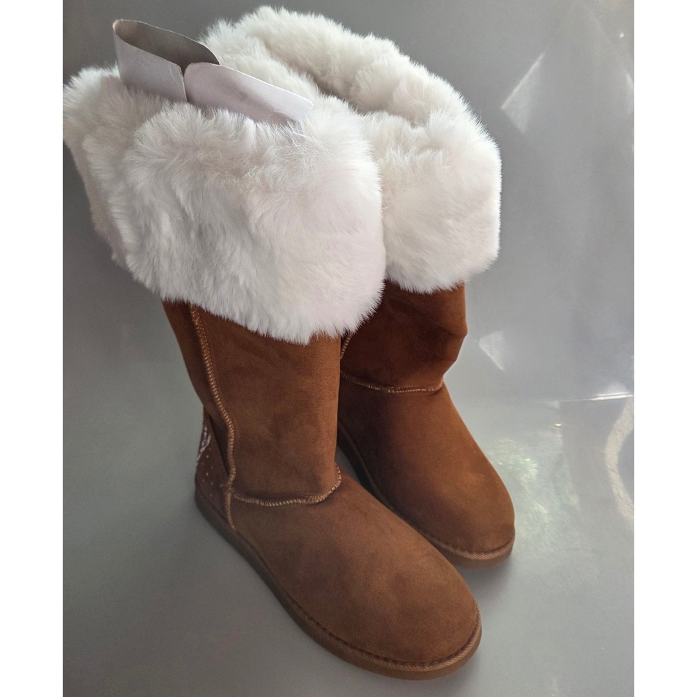 Juicy by Juicy Couture J-Katy Cognac Faux Fur Pearl Logo Boots WP00639W Size 8M